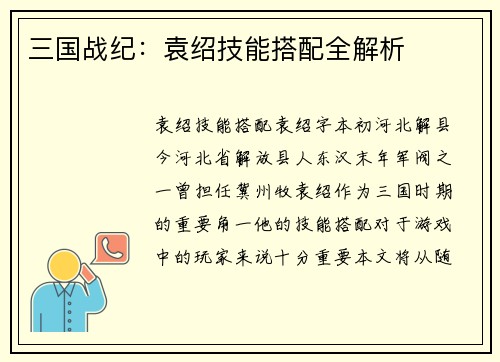 三国战纪：袁绍技能搭配全解析